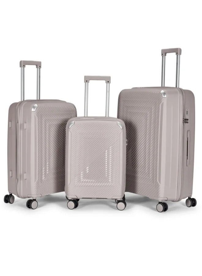 ليمرا طقم شنط سفر مكون من 3 حقائب أمتعة بعجلات و بتصميم صلب وقوي مصنوع  من مادة البولي بوربلين لون بيج